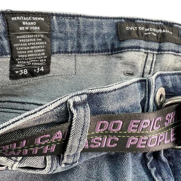 New Men’s Cult of Individuality Hipster Nomad Bootcut Belted Jeans Size 38x34 - Picture 5 of 10